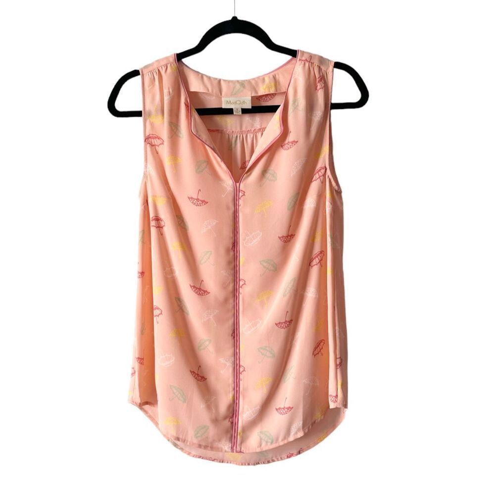 ModCloth Women’s Sleeveless V-Neck Umbrella‎ Print Top Peach Size Small